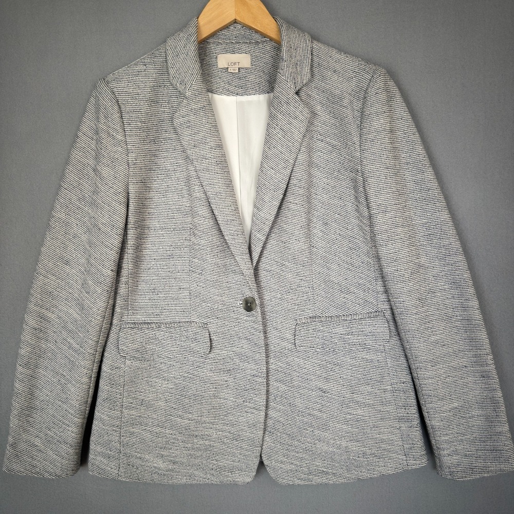 LOFT Women's Gray White Soft Knit Blazer Jacket Career Cotton Blend Size 6
